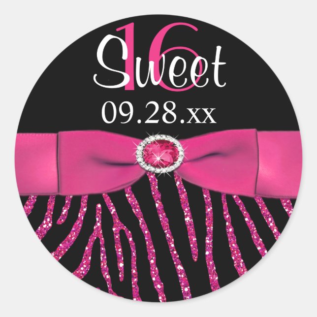 PRINTED RIBBON Zebra Sweet 16 Favor Sticker (Front)