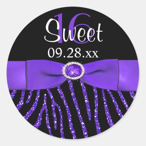 PRINTED RIBBON Zebra Sweet 16 Favor Sticker