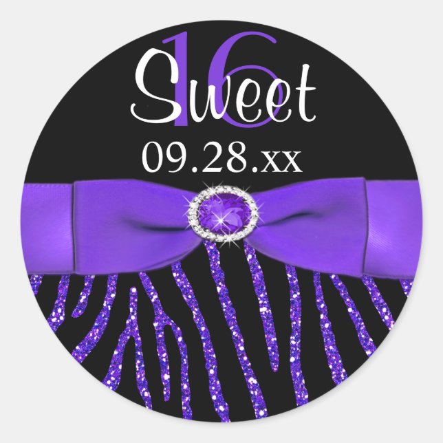 PRINTED RIBBON Zebra Sweet 16 Favor Sticker (Front)