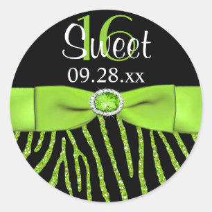 PRINTED RIBBON Zebra Sweet 16 Favor Sticker