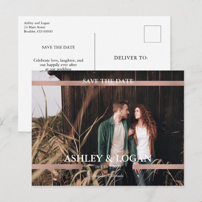 Printed Rose Gold Modern Wedding Save The Date Announcement Postcard (Front/Back)
