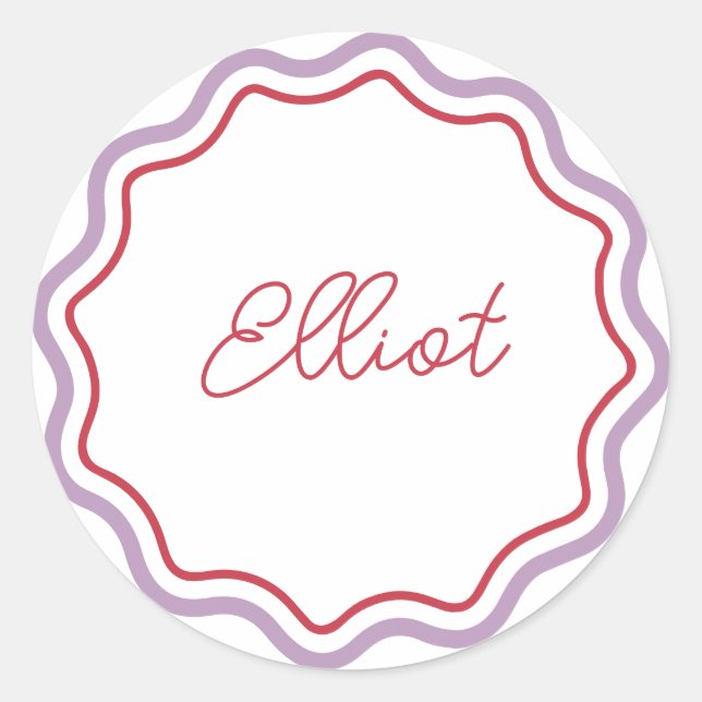 Printed Round Stickers Personalised Curvy Wavy (Front)