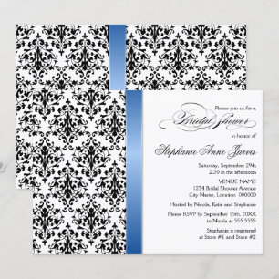 Printed Royal Blue Ribbon Damask Bridal Shower Invitation
