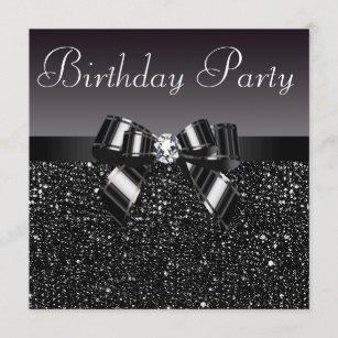 Printed Sequins, Bow & Diamond  Birthday Party Invitation