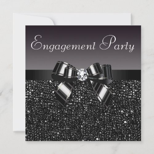 Printed Sequins Bow  Diamond Engagement Party Invitation