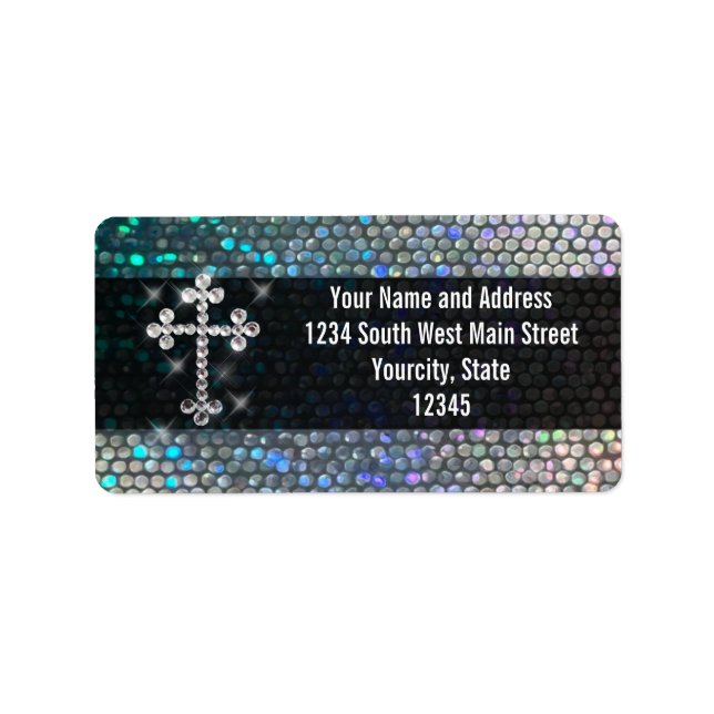 Printed Silver Bling Cross Label (Front)
