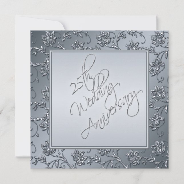 PRINTED Silver Glitter 25th Anniversary Invitation (Front)