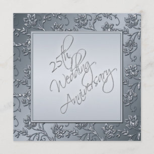 PRINTED Silver Glitter 25th Anniversary Invitation