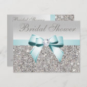 Printed Silver Sequin Teal Bow Image Bridal Shower Invitation (Front/Back)