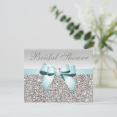 Printed Silver Sequin Teal Bow Image Bridal Shower Invitation (Standing Front)