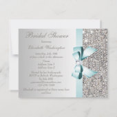 Printed Silver Sequin Teal Bow Image Bridal Shower Invitation (Back)