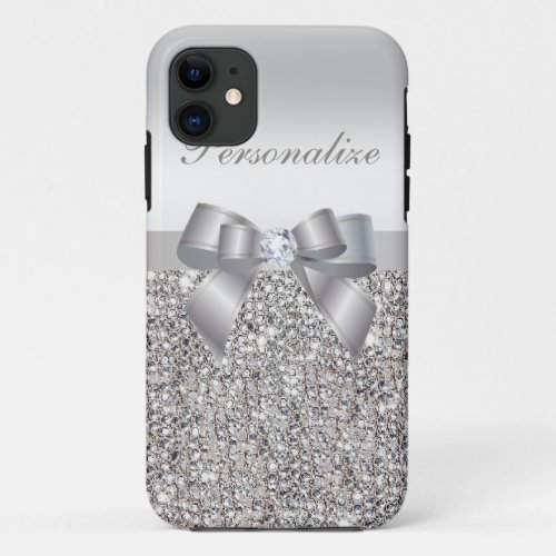 Printed Silver Sequins Bow  Diamond iPhone 11 Case