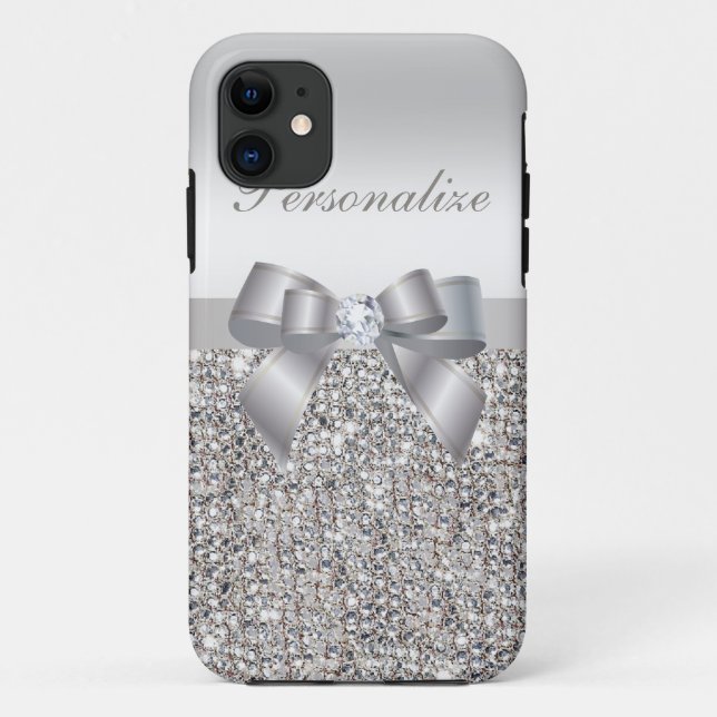 Printed Silver Sequins, Bow & Diamond Case-Mate iPhone Case (Back)