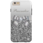 Printed Silver Sequins, Bow &amp; Diamond Image Tough Iphone 6 Plus Case at Zazzle