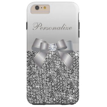 Printed Silver Sequins  Bow & Diamond Image Tough Iphone 6 Plus Case by AJ_Graphics at Zazzle