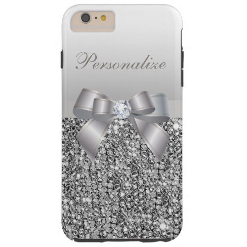 Printed Silver Sequins Bow  Diamond Image Tough iPhone 6 Plus Case