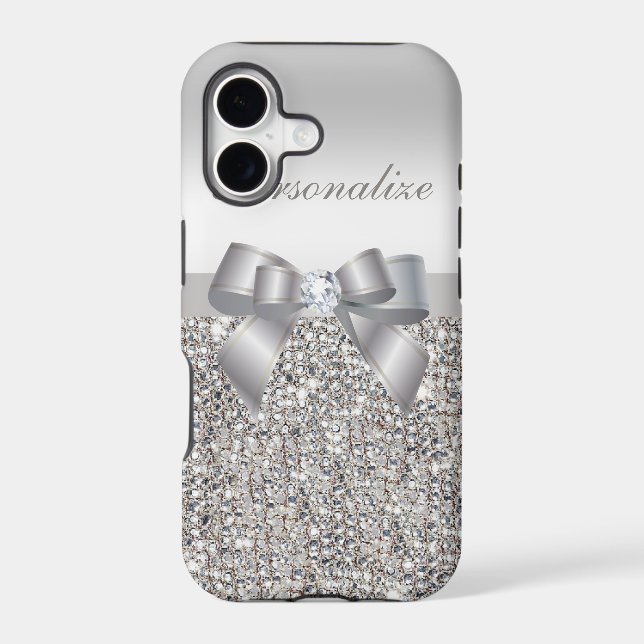 Printed Silver Sequins, Bow & Diamond Iphone Case (Back)