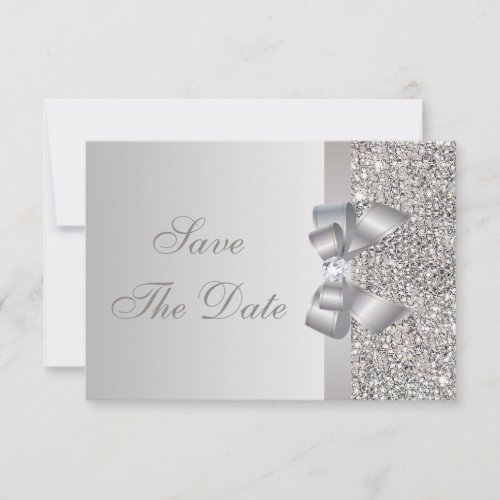 Printed Silver Sequins Bow  Diamond Save the Date