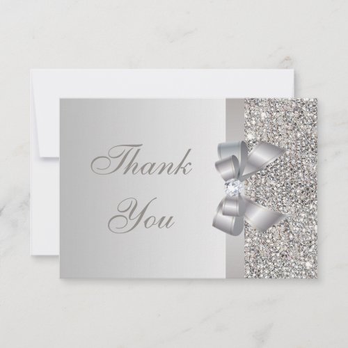 Printed Silver Sequins, Bow &amp; Diamond Thank You