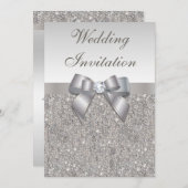 Printed Silver Sequins Diamonds and Bow Wedding Invitation (Front/Back)