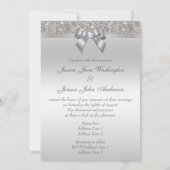 Printed Silver Sequins Diamonds and Bow Wedding Invitation (Back)