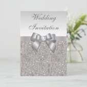 Printed Silver Sequins Diamonds and Bow Wedding Invitation (Standing Front)