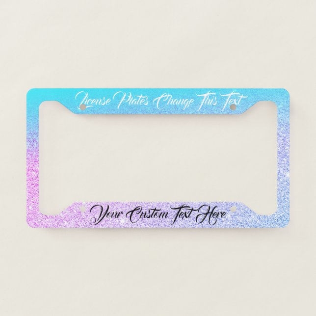 printed sparkle effect Bling glitter car teal License Plate Frame (Front)