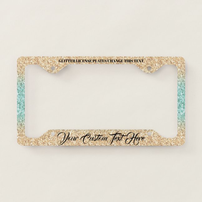 printed sparkle effect Bling Glitter gold teal License Plate Frame