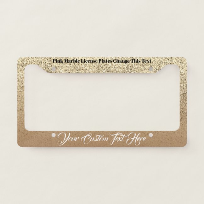 Printed sparkle effect Bling gold car License Plate Frame
