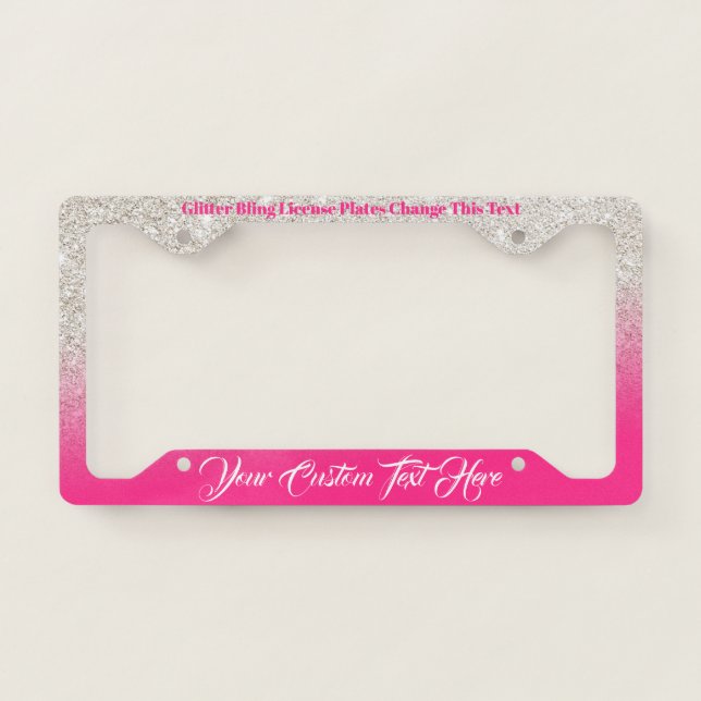 Printed sparkle effect Bling Lady Pink License Plate Frame (Front)