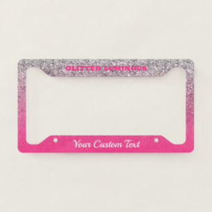 Printed sparkle effect Bling Pink Queen Luminous License Plate Frame