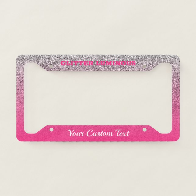 Printed sparkle effect Bling Pink Queen Luminous License Plate Frame (Front)