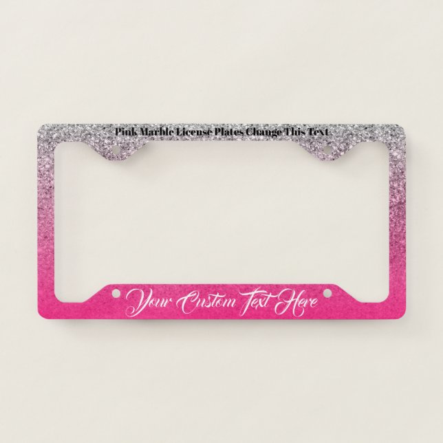 Printed sparkle effect Bling Pink Silver Shine License Plate Frame (Front)