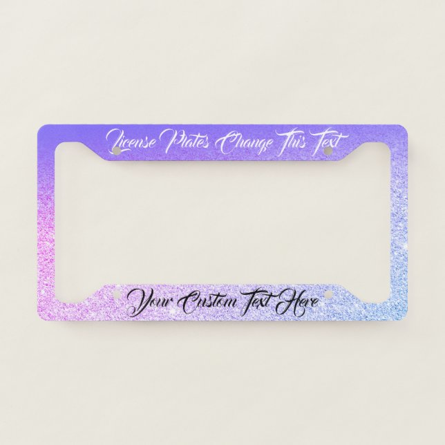 printed sparkle effect Bling Purple Glitter Car License Plate Frame (Front)