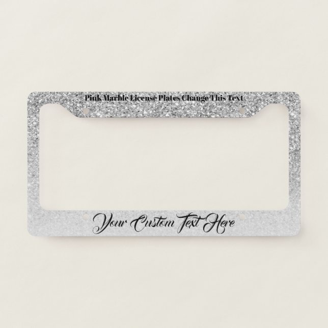Printed sparkle effect Bling Silver girly car License Plate Frame (Front)