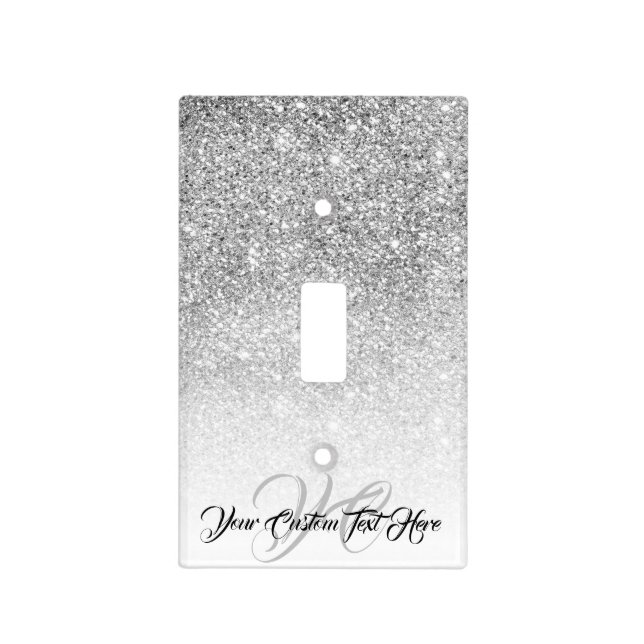 Printed sparkle effect Bling Silver Glam Glitz Light Switch Cover (Front)