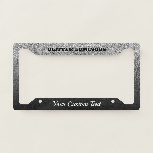 Printed sparkle effect Bling Silver Queen License Plate Frame (Front)