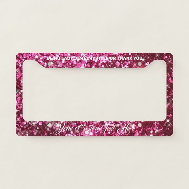 printed sparkle effect Pink Jewelry Lady Bling License Plate Frame