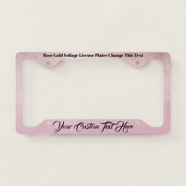 printed sparkle effect Rose Gold Pink Jewelry License Plate Frame