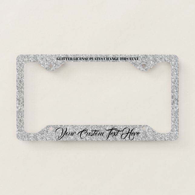 Printed sparkle effect Silver Glam Bling  License Plate Frame (Front)