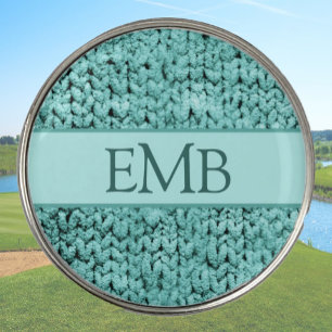 Printed Teal Knit Design Custom Monogram Ladies Golf Ball Marker