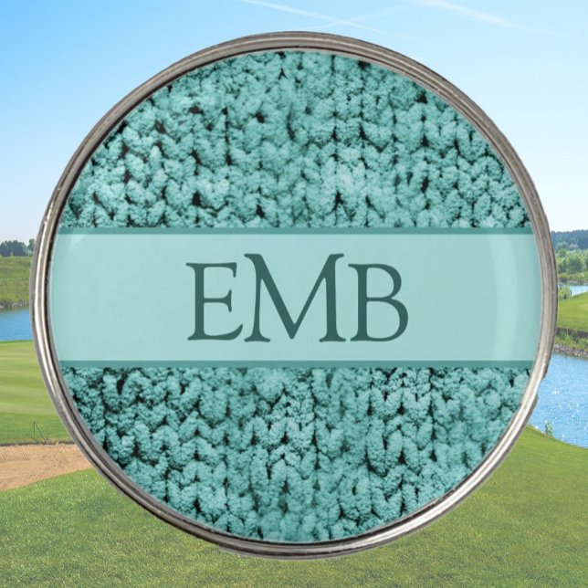 Printed Teal Knit Design Custom Monogram Ladies Golf Ball Marker (Creator Uploaded)