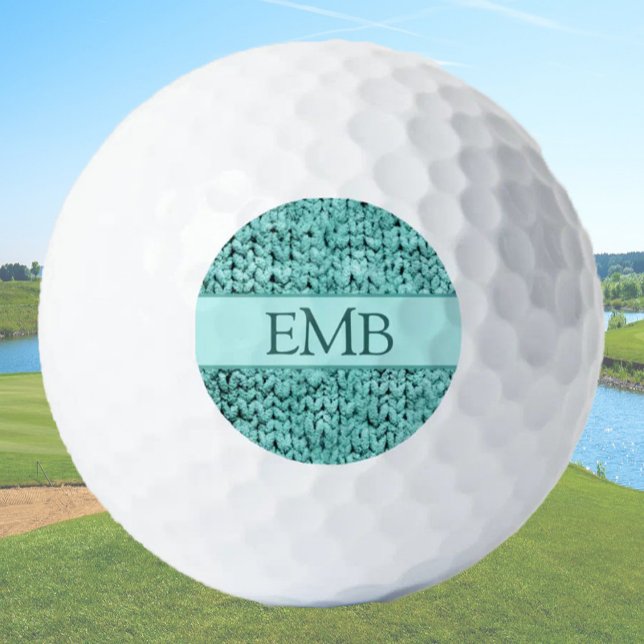 Printed Teal Knit Design Custom Monogram Ladies Golf Balls (Creator Uploaded)