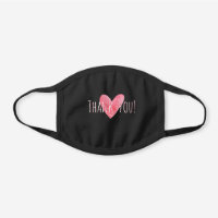 Printed Thank-you on Red Watercolor Heart Black Cotton Face Mask