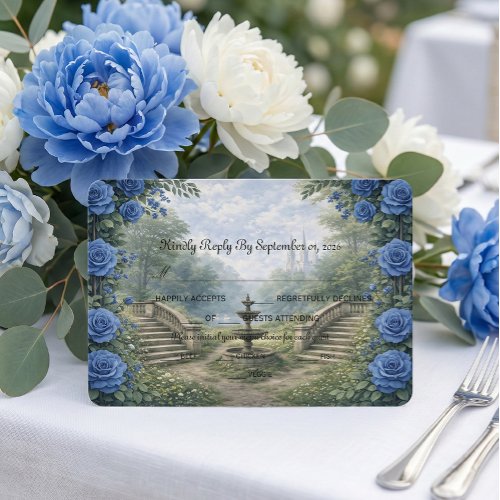 Printed Watercolor Castle Garden Fountain