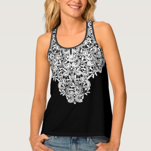 Printed White Lace Tank Top