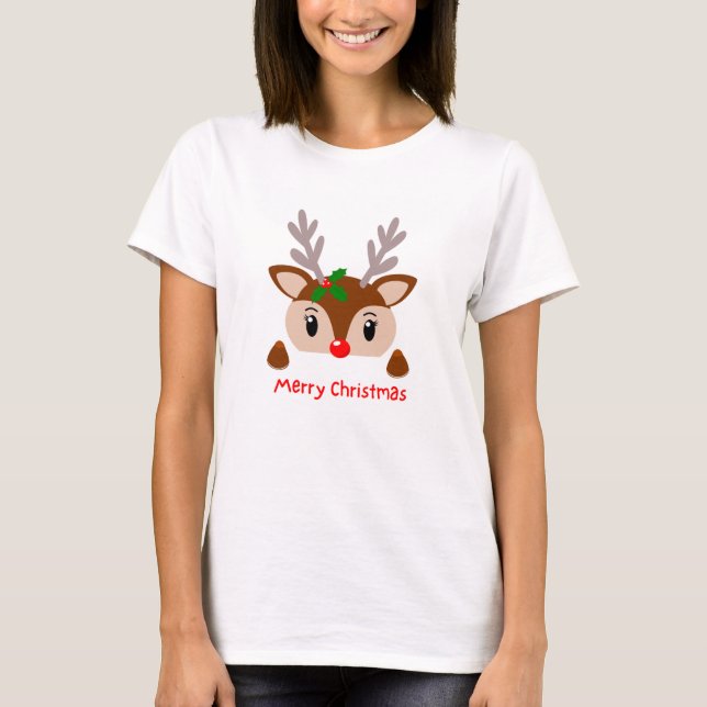 Printed White T-shirt, Christmas theme T-Shirt (Front)