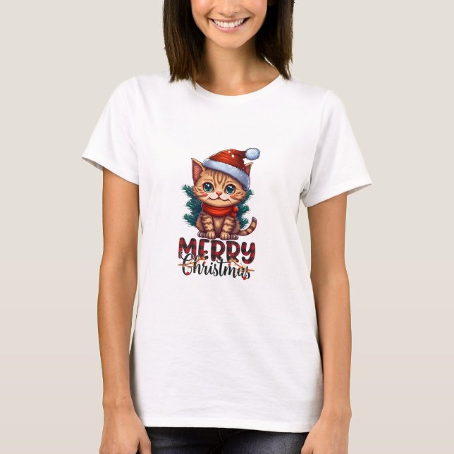 Printed White T-shirt, Christmas theme T-Shirt (Front)