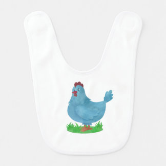 Printed with a charming blue chicken design baby bib