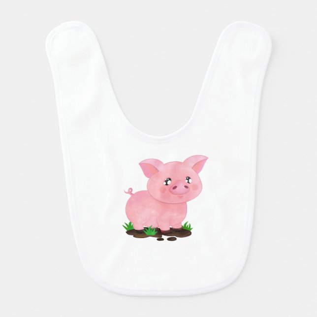 Printed with a charming pig design baby bib (Front)